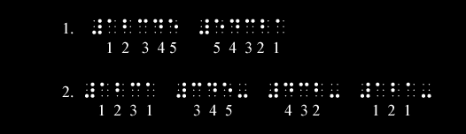 step 5: Reading Music in Braille with numbers: graphic image of text and braille